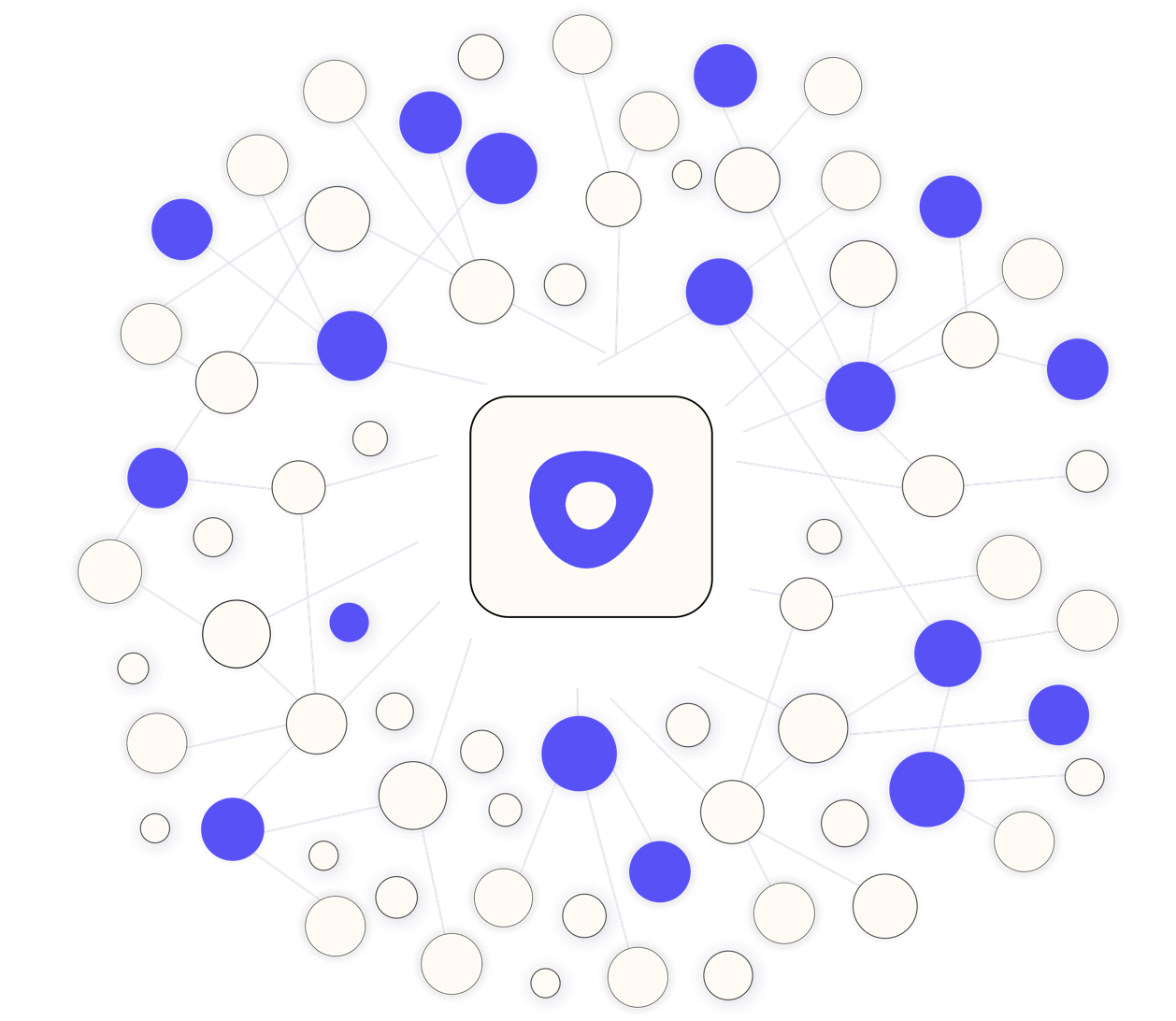 The Outreach logo in the middle of a web of small features